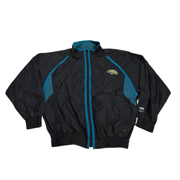 Logo 7‎ Jacksonville Jaguars Windbreaker Jacket Size Medium Vintage Black Teal - Picture 1 of 13